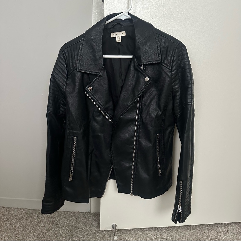 Topshop Black faux Leather Biker Jacket